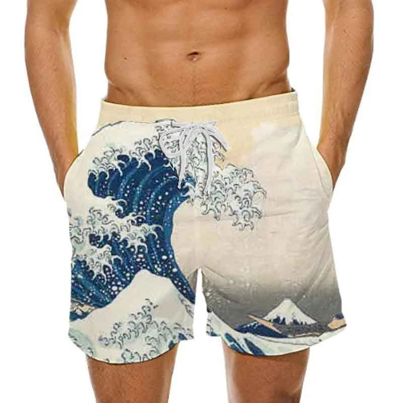 Man\'s Beach Shorts Swim Sportswear Boardshort Wave 3D Printed Fitness Short Pants Male Oversized Gym Trunks Surf Board Swimsuit