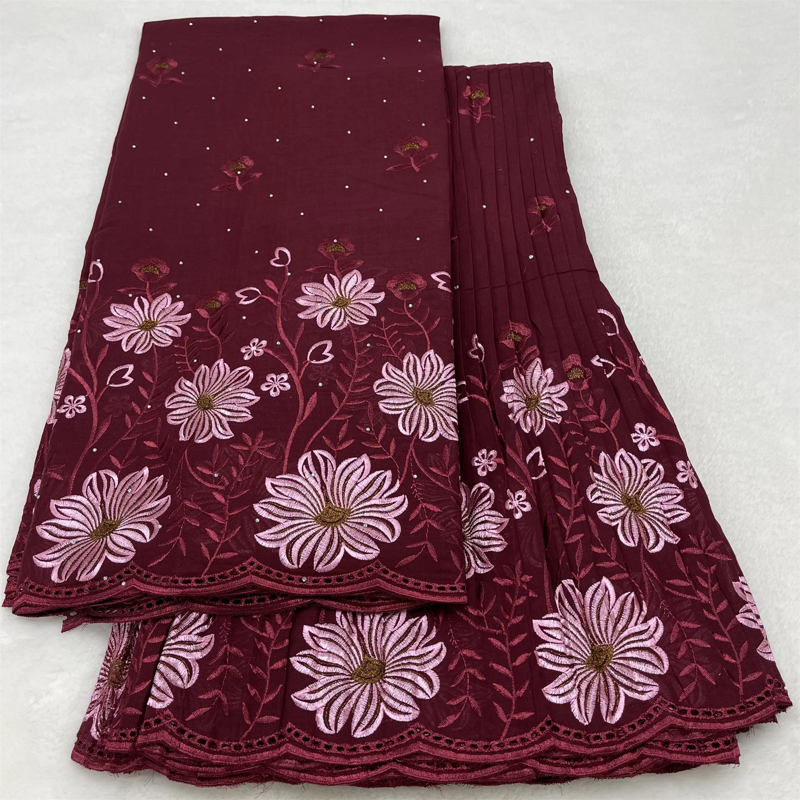 

Hot Sale African Cotton Lace Fabric 2025 High Quality Swiss Voile Lace Fabric Nigerian Dry Lace Fabric With Stones 5+5 Yards