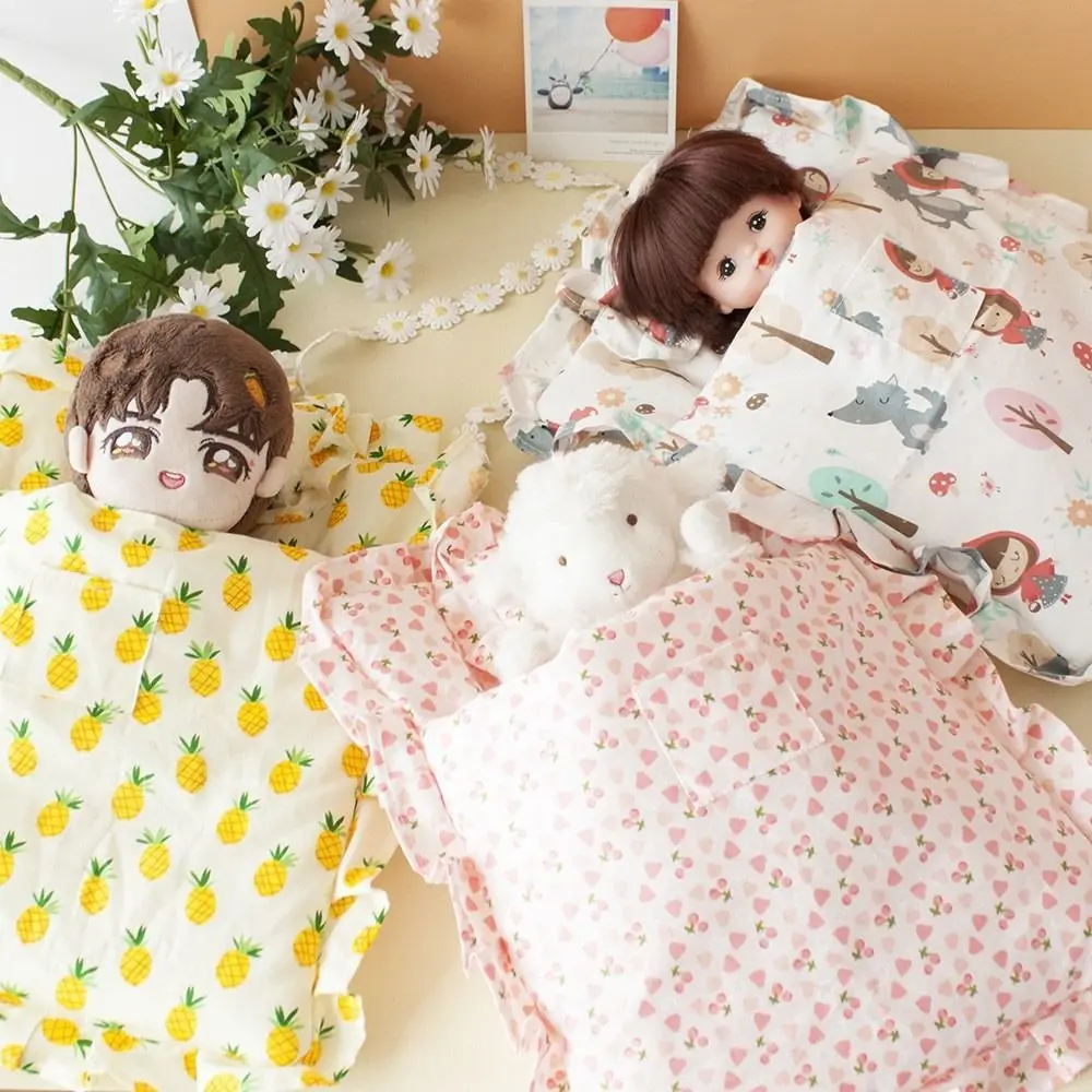 Lovely With Pillow Doll Sleeping Bag Doll Clothes Pretend Play Miniature Bed Sheet Cloth 32 cm Doll Bedding Four Piece Girl Gift