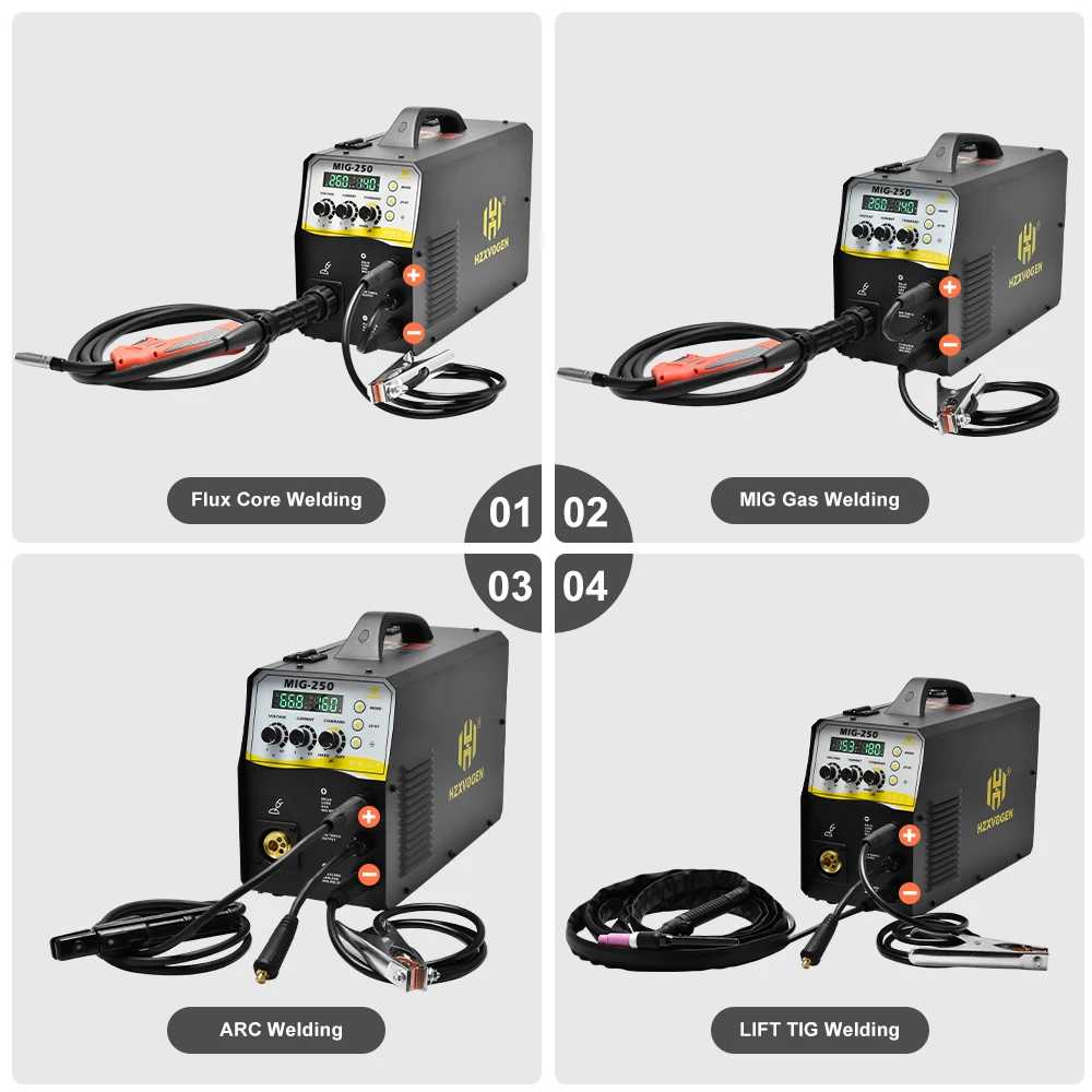 HZXVOGEN 4 IN 1 MIG ARC TIG Welder Gas Gasless 2T 4T 220V IGBT MIG Welder INVERTER TIG MMA Stick Semi-automatic Welding Machine