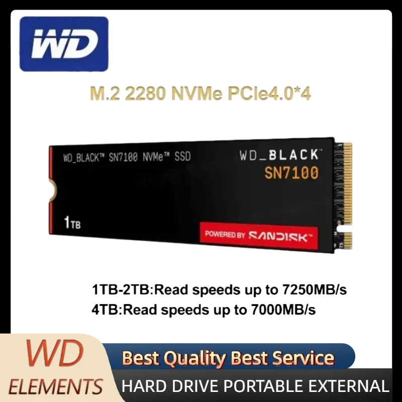 SSD NVMe WD BLACK SN7100 M.2 2280 PCIe Gen 4.0 1TB/2TB/4TB, Unidade de Estado Sólido Interna para Jogos, Compatível com PS5, Laptop e PC