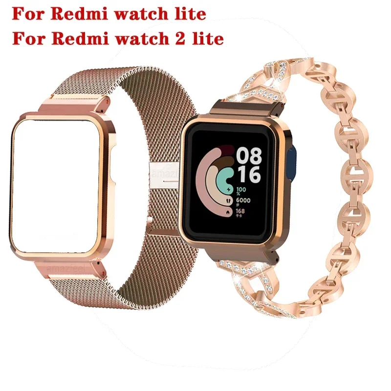 Diamond Watchband Metal Case Protector For Redmi Watch 2 Lite/Watch 3 Active Bracelet For Xiaomi Mi Watch Lite Cover Bumper