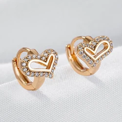 Wbmqda New Lovely Heart Hoop Earrings For Women 585 Rose Gold Color Natural Zircon Setting Fashion Daily Jewelry Accessories