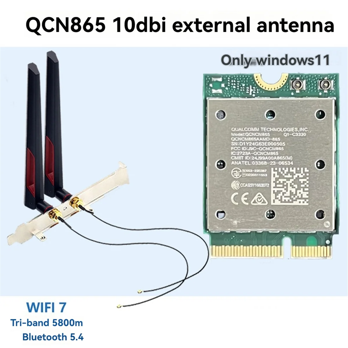 

AM38M Tri Band WiFi7 QCNCM865 Bluetooth 5.4 Беспроводная карта Wi-Fi Трехдиапазонный сетевой беспроводной адаптер 2,4G/5G/6Ghz для антенны Win11