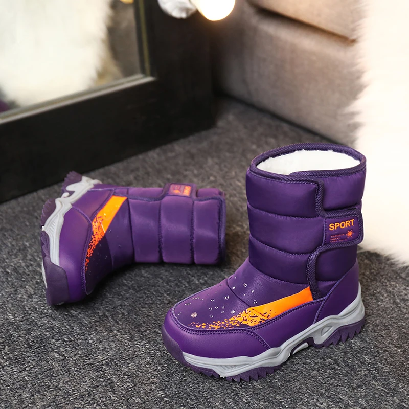 Zapatos de felpa para niños y niñas, botas de nieve con suela de goma antideslizante, tela impermeable, cálidas, a la moda, para exteriores, novedad de invierno