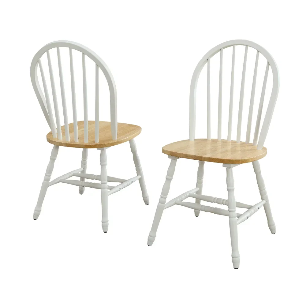 Solid Wood Dining Chairs, White and Oak (Set of 2)