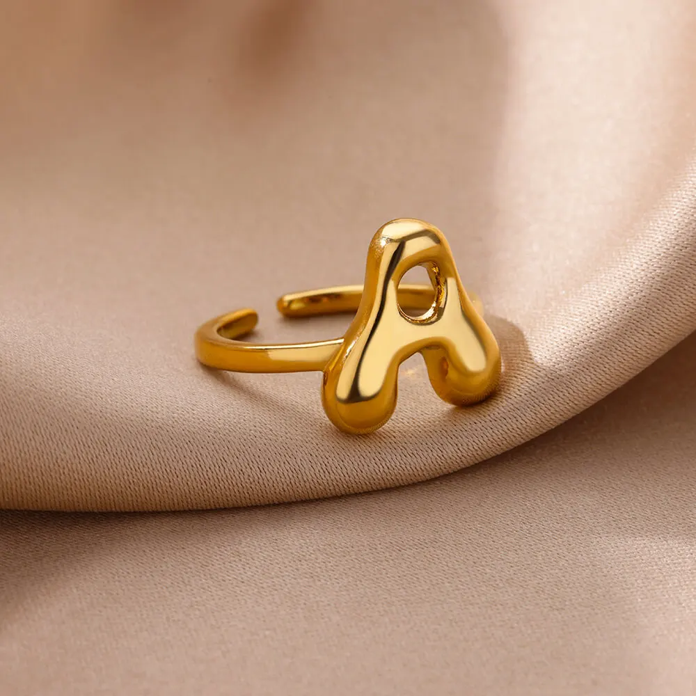 26 initials Rings for women Gold Color Stainless Steel Open Rings 2024 Trend Female Finger Waterproof Ring Jewelry Gift anillos
