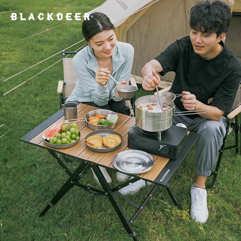 Blackdeer-Camping Folding Table, liga de alumínio, mesa de madeira portátil multifuncional, altura ajustável, piquenique ao ar livre, Quick Open