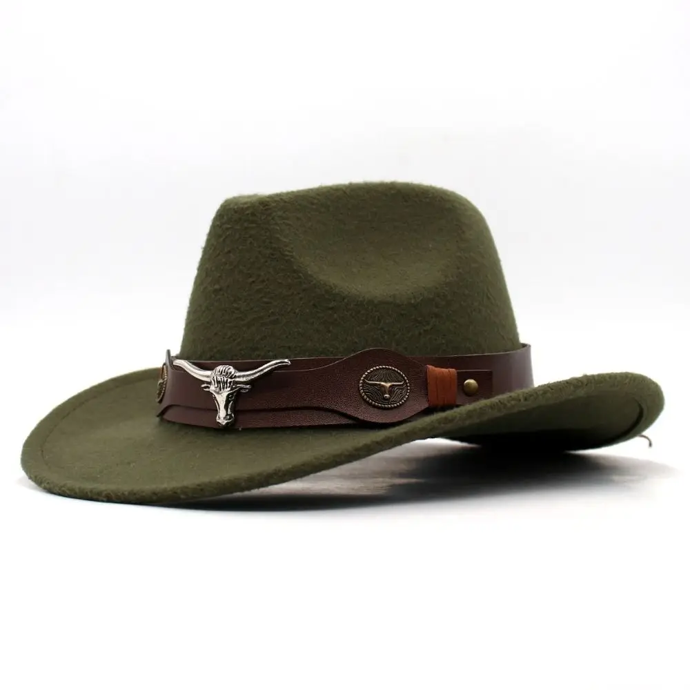 Simple Woolen Western Cowboy Hat Big-edge Solid Color Cowgirl Jazz Hat Wide Brim Party Cosplay Hat Sun Protection