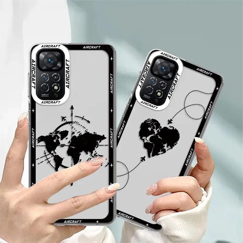 Planes World Map Travel Line phone case for Xiaomi Redmi Note 13 12S 11 Pro 13C 4G X3 NFC 11S 10 12pro plus 9s Clear funda cover