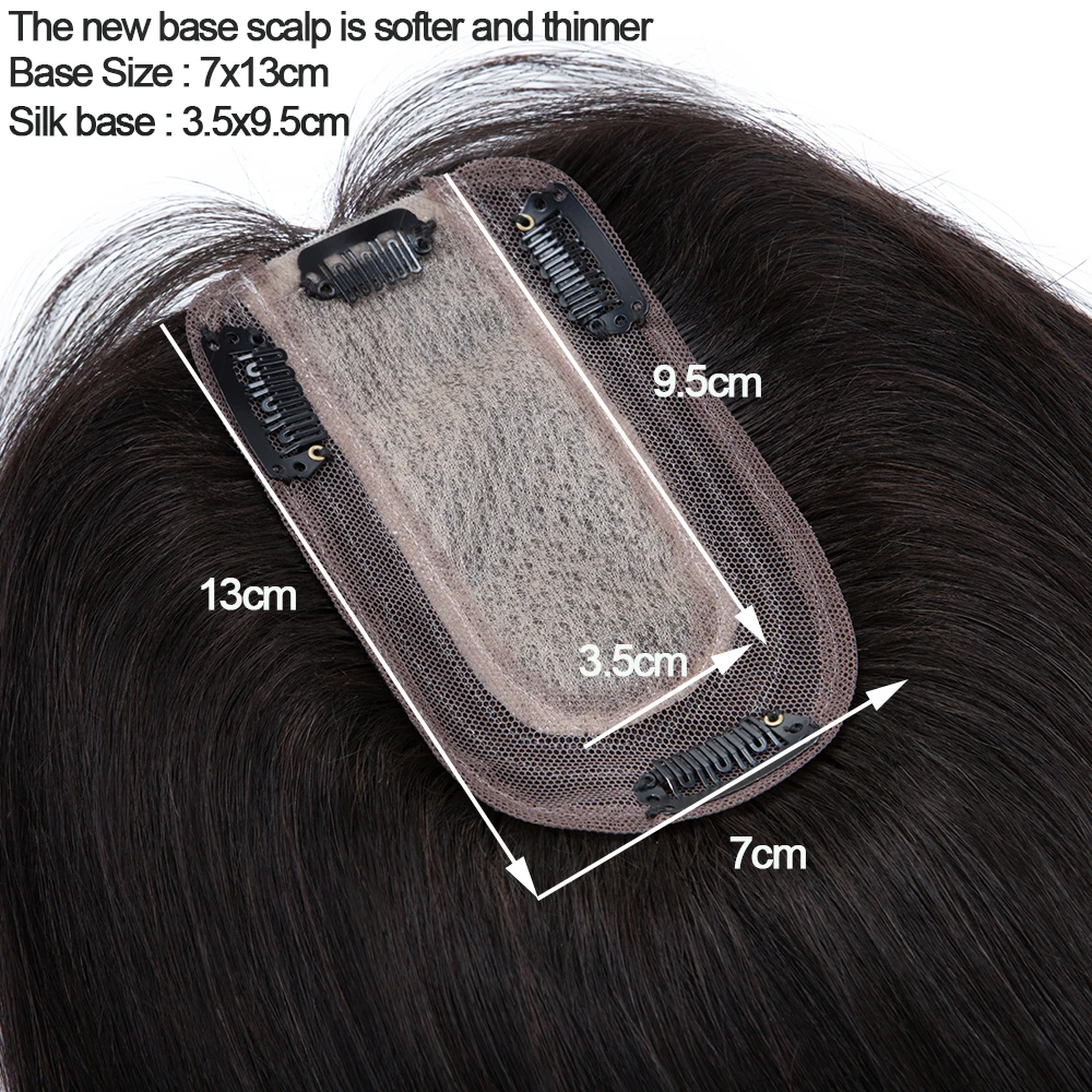 SEGO 7x13cm Straight Hair Toppers Silk Base Hairpiece Real Human Hair Pieces For Women Natural Hairline 4 Clips in Wigs