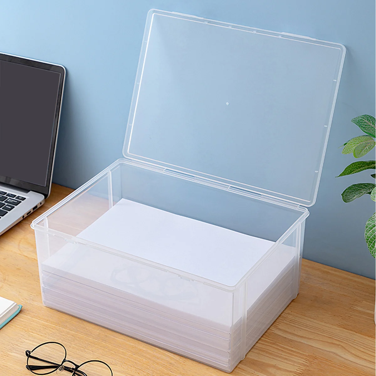 WORTHBUY Home Office Supplies Storage Box Multifunctional Desktop Large Capacity A4 Paper Transparent Plastic Organizer Box