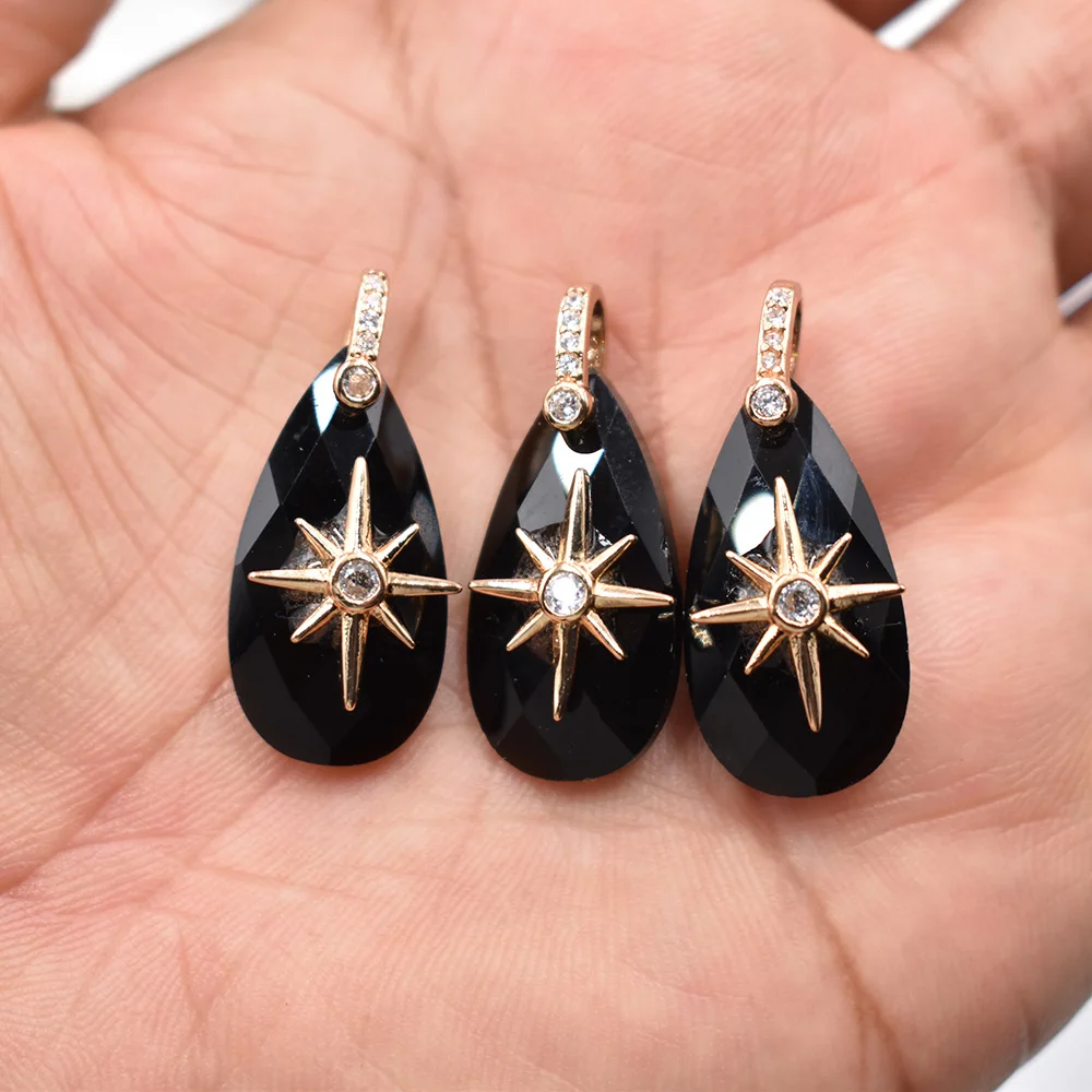 Großhandel 8 Stück/Set 14x25mm Wassertropfenform facettiert geschnitten Modische Natürliche Labradorit Starburst Halsketten-Anhänger Schmuck – Detail 8