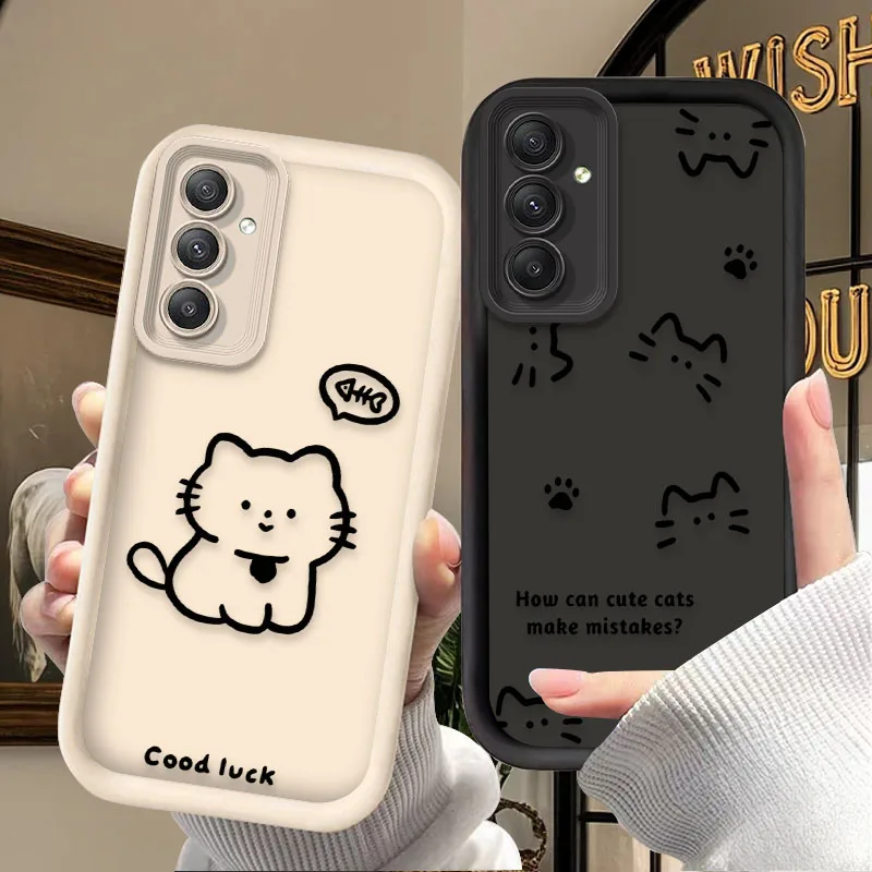 Custodia per telefono Cute Line Cat per Samsung Galaxy A54 A05 A05S A34 A24 A14 A53 A33 A23 A13 A52 A52S A32 A22 A12 A71 A51 A31 A50 Cover