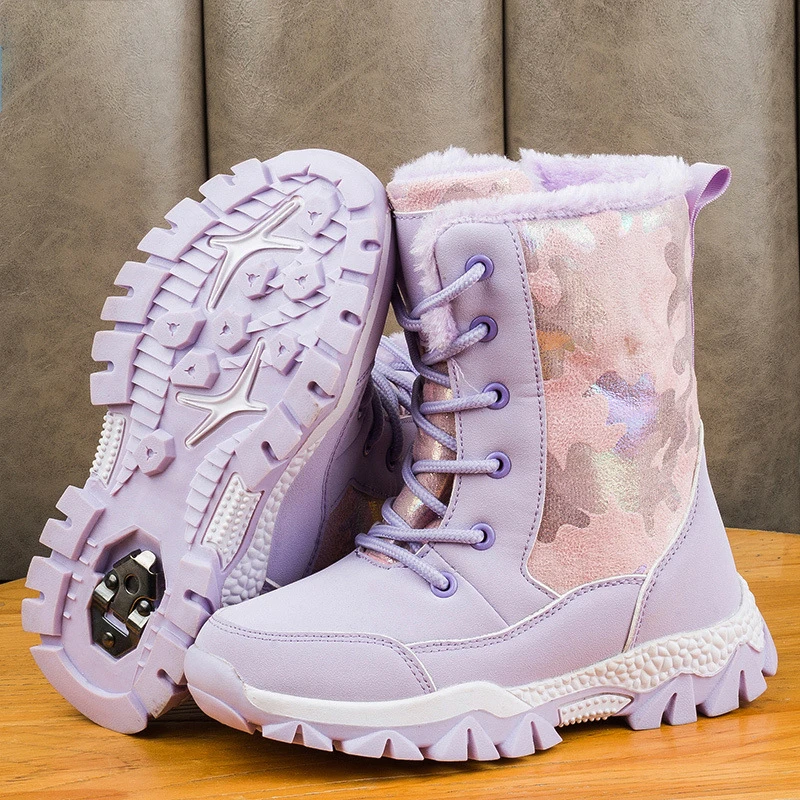 Youth Girls High Top Camouflage Sneakers Plush Women Cotton Casual Shoes Kids Warm Sport Sneakers Outdoor Boots Child Snow Boots