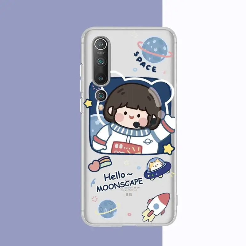 FHNBLJ Cute Astronaut Phone Case for Samsung A51 A52 A71 A12 for Redmi 7 9 9A for Huawei Honor8X 10i Clear Case