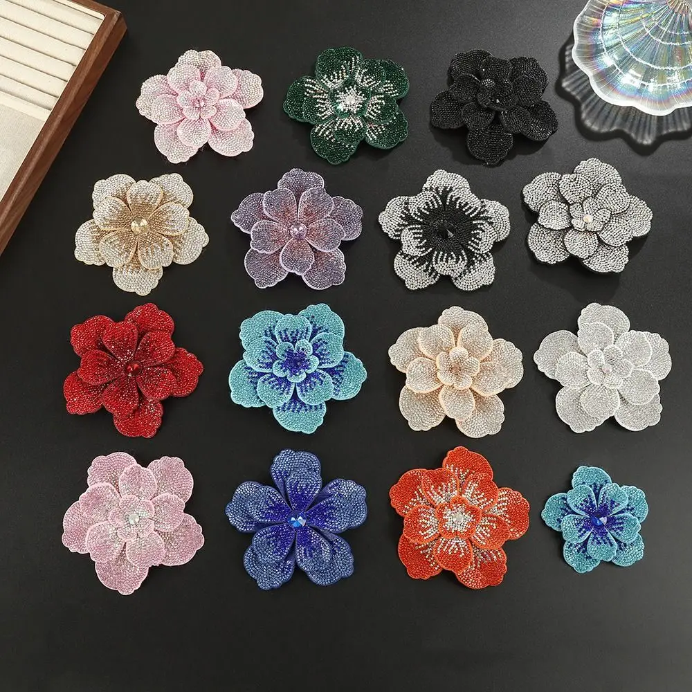 Three-dimensional Camellia Rhinestone Flower Patches