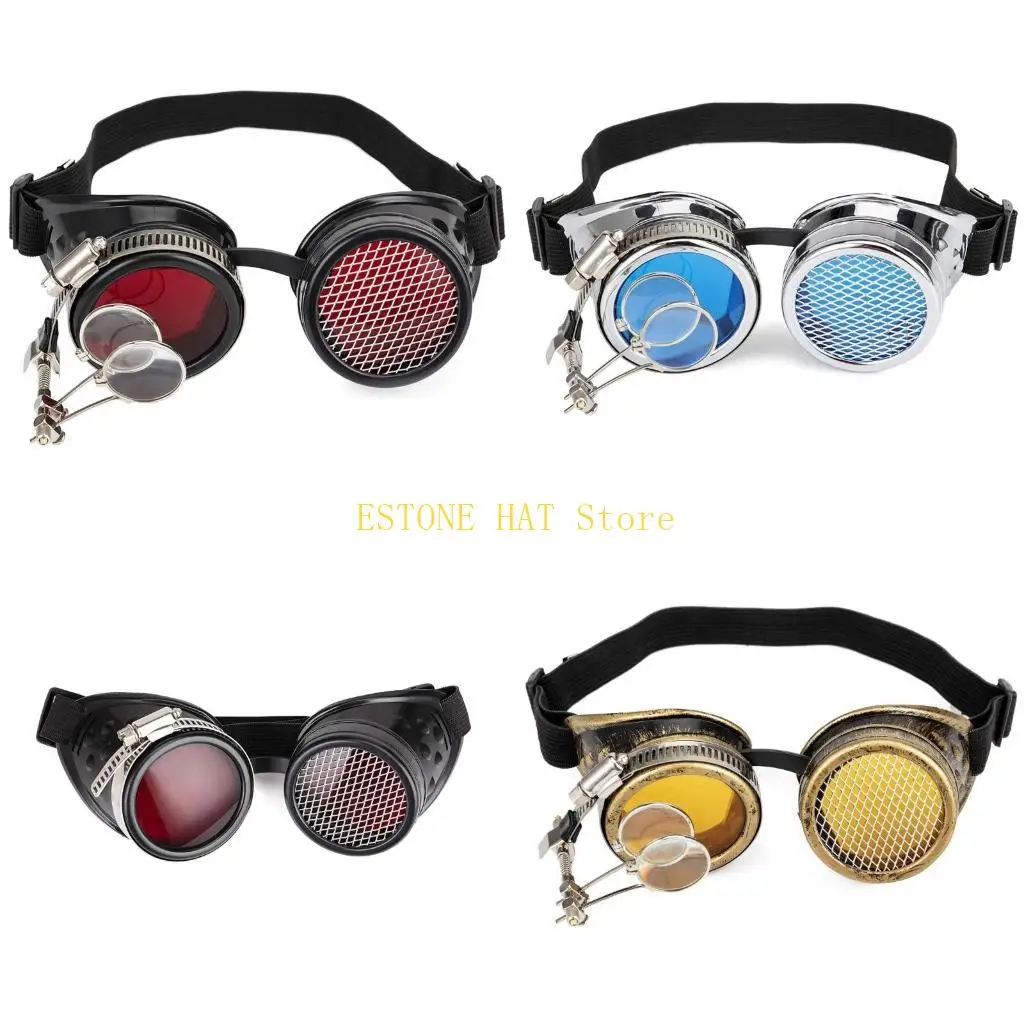 49MF Halloween Glasses Cosplay Costumes Glasses, Mens Retro Steampunk Goggles Vintage Sunglasses Goggles Punk Gothic Glasses