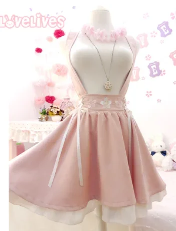 COYOUNG Store Japanese Style Sweet Lolita Girls Short Skirt Sakura Embroidery Young Girl Bestie Ribbon Suspender Skirt