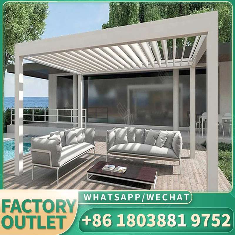 

Anlike Exterior Canopy Over Deck Bioclimatic Garden Sun Shade Electric Motorized Aluminium Louvered Outdoor Pergola Kit