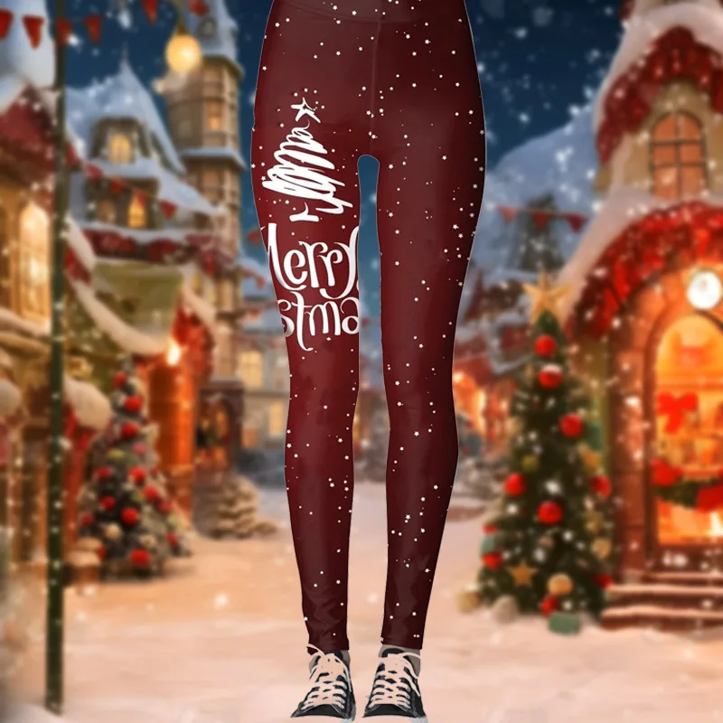

Christmas yoga pants with peach buttocks and no awkward lines, printed leggings, sports and fitness yoga clothes