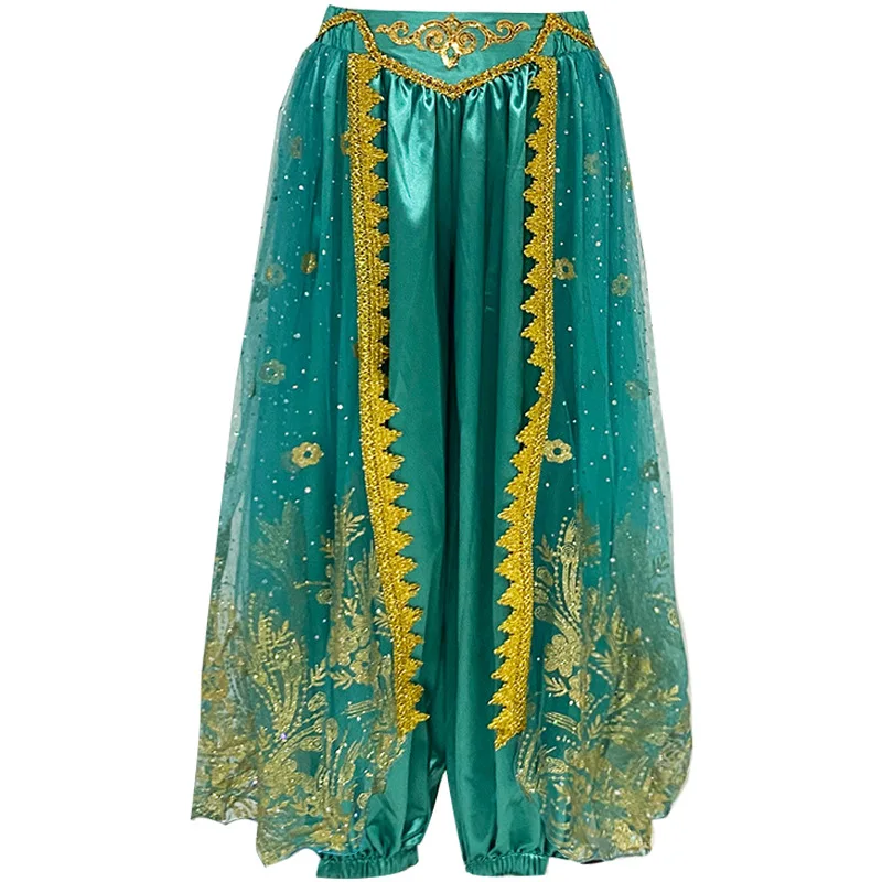 هالوين الاطفال العربية تأثيري الأميرة الغريبة العرقية الياسمين زي الرقص الشرقي الهندي ساري بوليوود فانوس بنطال ذو قصة أرجل واسعة #2