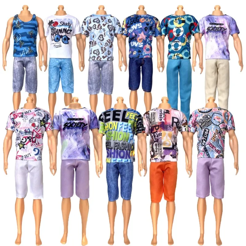 New 30cm Men And Women Doll Clothes Top Pants Set Fashion Couple's Clothing Accessories 11 Inch Doll Trends Long Short Pants Set