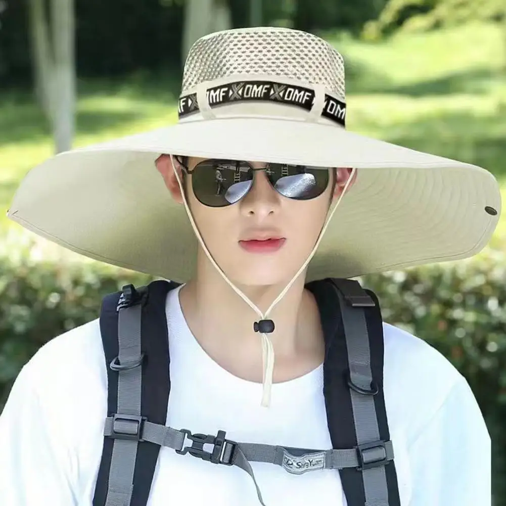 Sommerlicher großer Sonnenhut für Herren und Damen – Atmungsaktive Angelkappen mit UV-Schutz, Netz-Fischerhut für Wandern, Outdoor und Strand