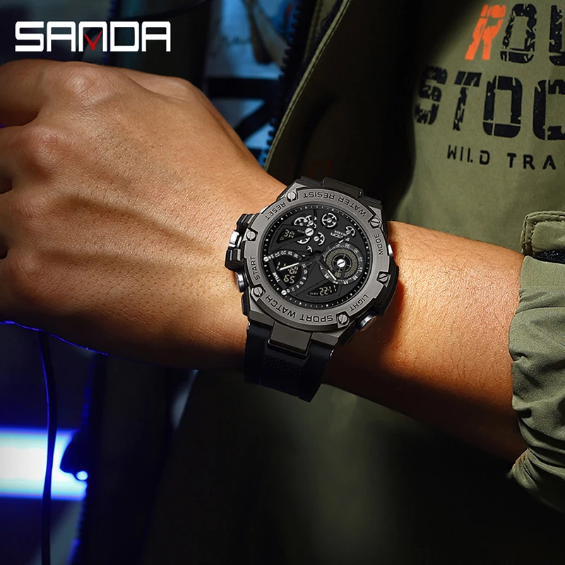 SANDA Brand Quartz Watch Men Military Alarm Clock Sport Waterproof Wristwatches Men\'s LED Digital Watches Relogio Masculino