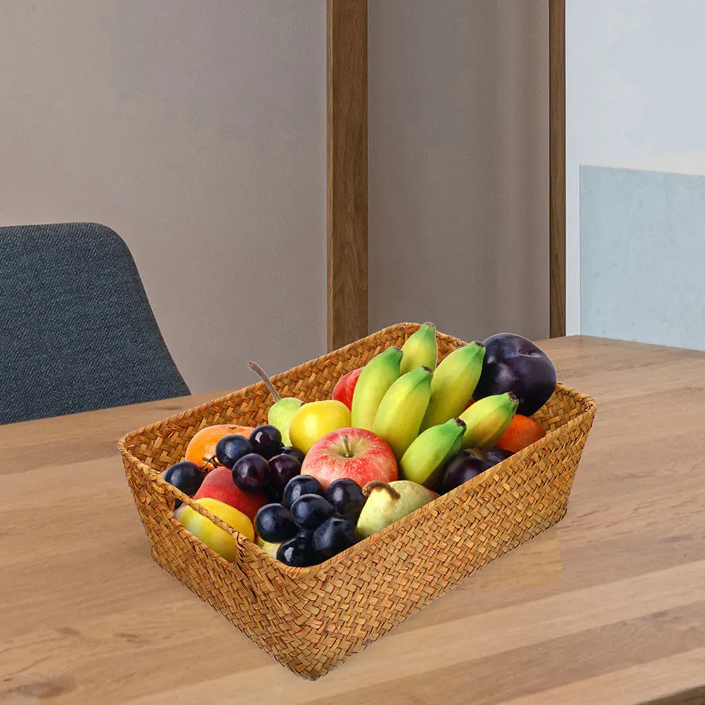 

2Pcs Woven Bread Basket Handwoven Storage Basket for Kitchen Fruit Snack Organizer Kitchen Food Serving Holder