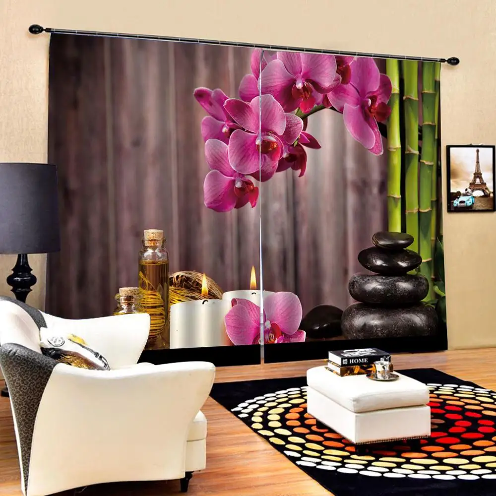 3D Curtain Luxury Blackout Window Curtain Living Room bamboo curtains stone purple flower curtain