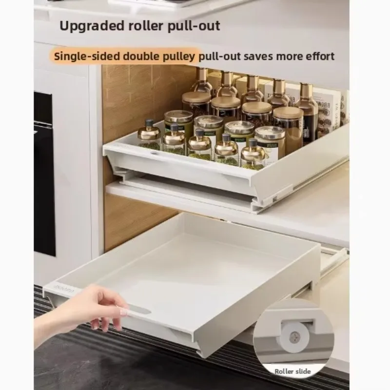 Rolling Pull Out Under Sink Storage Rack, Carbon Steel Cabinet Organizer, Adjustable Depth & Multiple Widths, Single/Double Laye