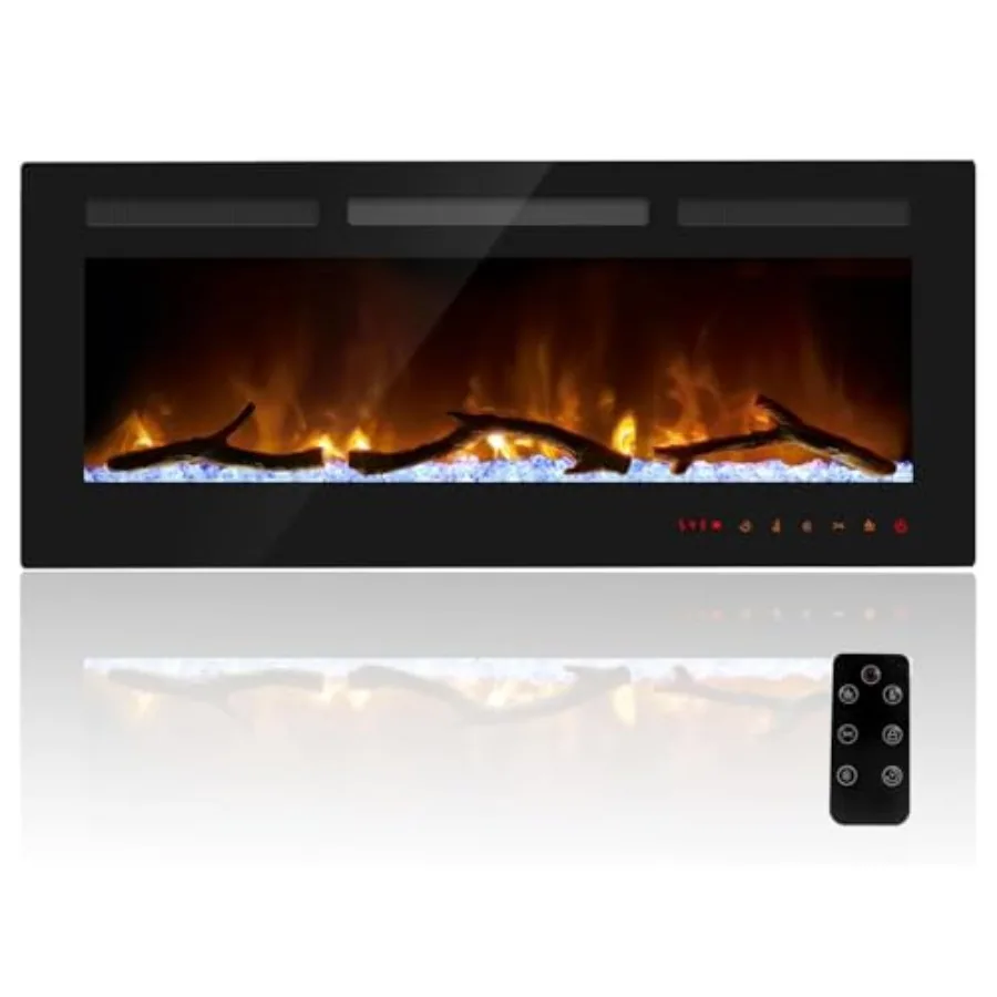 

42-дюймовый электрический камин, встраиваемый каминный вставка и настенный каминный обогреватель с дистанционным сенсорным управлением, регулируемое пламя