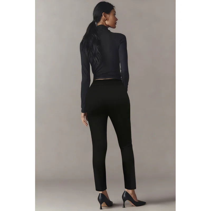 2025 سروال رصاص عادي الخصر للنساء مريح للتخسيس بنطلون كاجوال للمكتب باللون الأسود الصلب #4