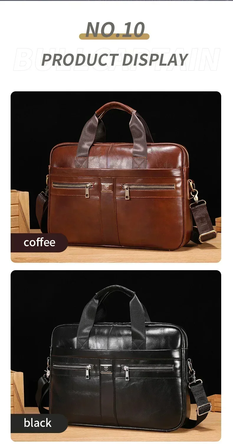 Valigetta da uomo in pelle bovina con strato superiore Borsa a tracolla retrò per laptop di grande capacità Borsa a tracolla Borsa da lavoro