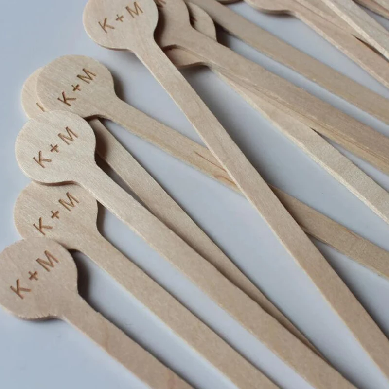 Customized Natural Wooden Drink Stirrers，Coffee Stirrer，Beverage Bar Stick，Wood Drink Stirs，Personalized Wedding Party Decor