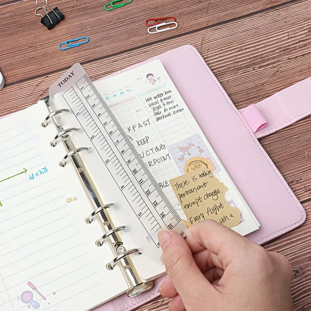 PVC Loose-leaf Notebook Bookmark New Transparent Black Separator Page Bookmark Ruler Multi-Function Soft 6-Hole Scale Ruler A5