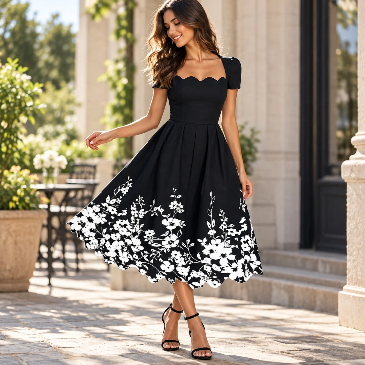 Short Sleeve Printed Gown Mini Length Edgy Street with Single Pullover Regular Sleeve Dress Summer High Waist Princess for Women