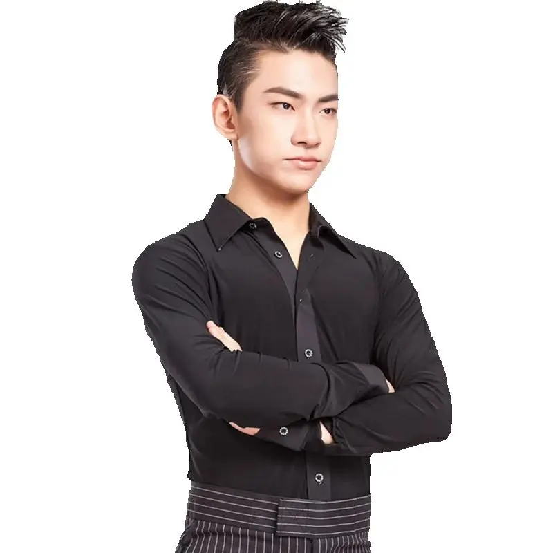 

Men's Ballroom Latin Dance clothes White Button Shirt Tops Long Sleeve National Standard Waltz Dance Adults Formal Costume S-3XL