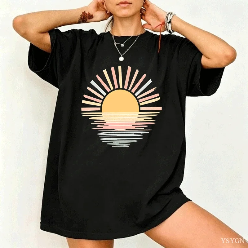 Vintage Be The Light Sunset Graphic Tee Aesthetic Christian Tee Boho Christian Jesus Shirt Unisex Short Sleeve Summer Beach Tees