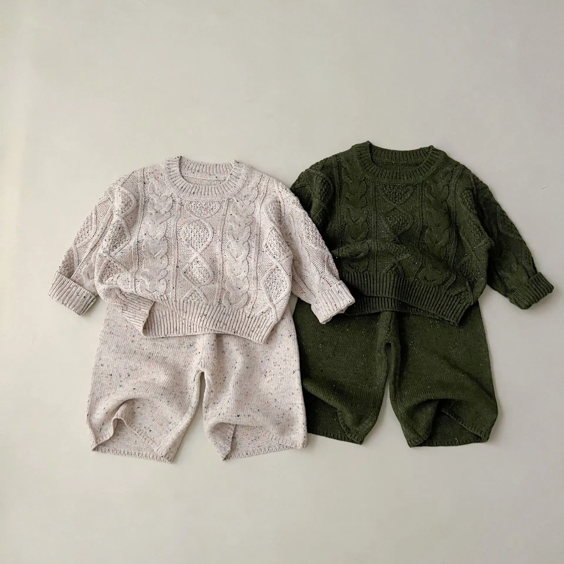Spring New Children Long Sleeve Knitted Set Toddler Boy Girl Solid Pullover + Pants 2pcs Suit Kids Casual Sweater Outfits