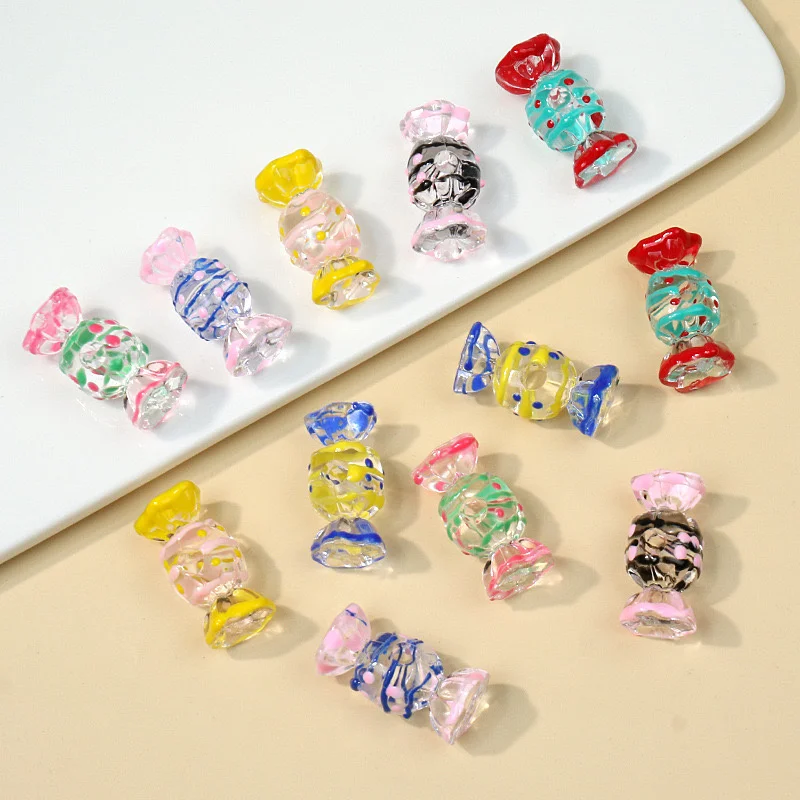 

Wholesale 30pcs/lot color drop oil pattern cartoon sweety/candy shape acrylic straight hole beads diy jewelry accessory
