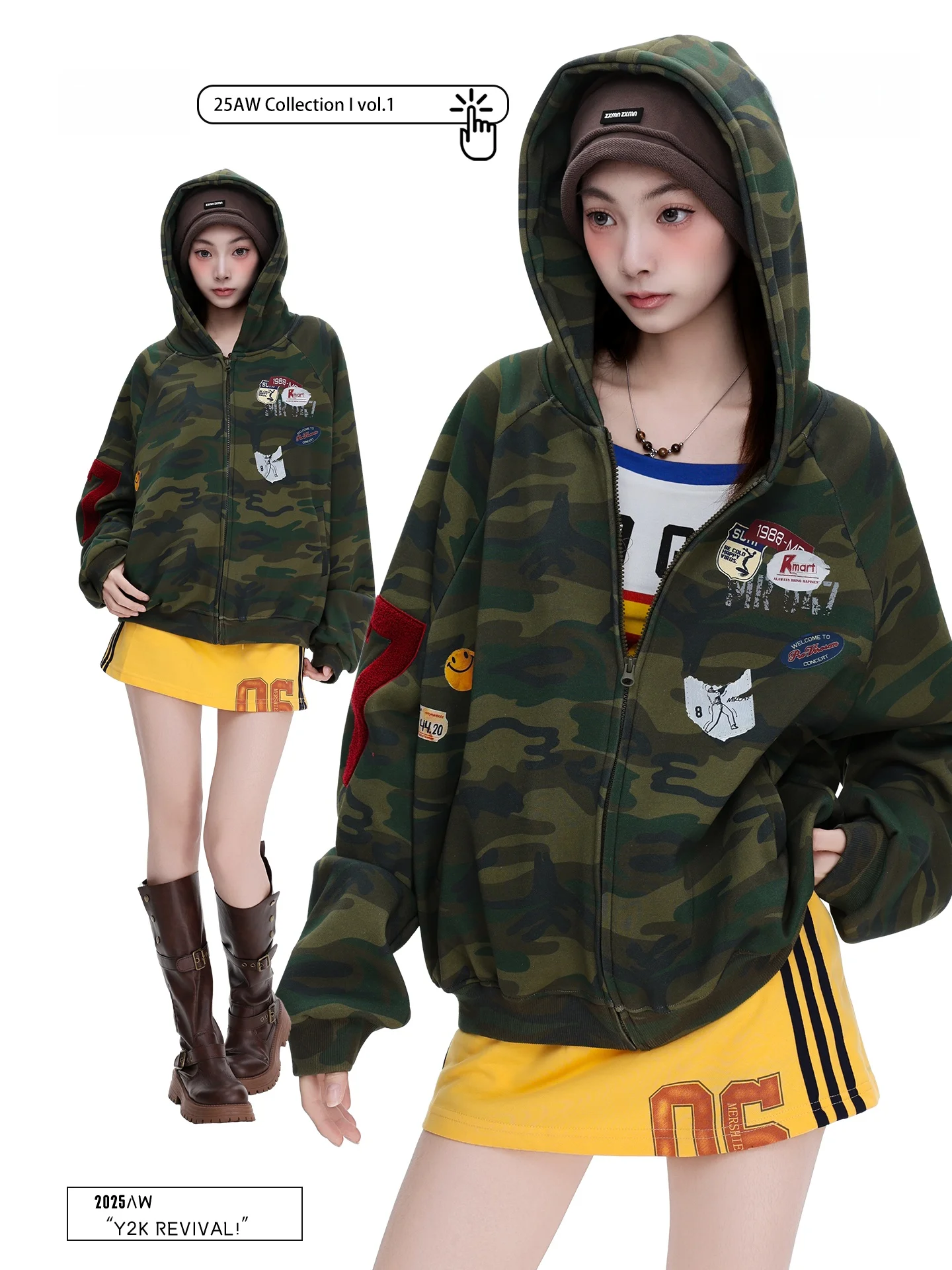 

Женская толстовка PBB в американском ретро-стиле с камуфляжным принтом, вышивкой и молнией, свободного кроя, из хлопка и полиэстера