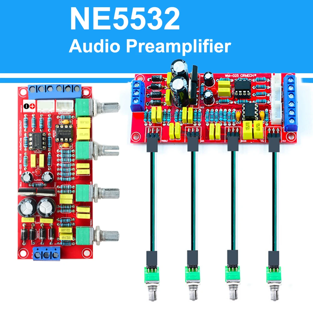 UNISIAN NE5532 Audio Preamplifier Bass Treble Sound Tone Control Board with Extension Cord 20cm For Diy Amplifier