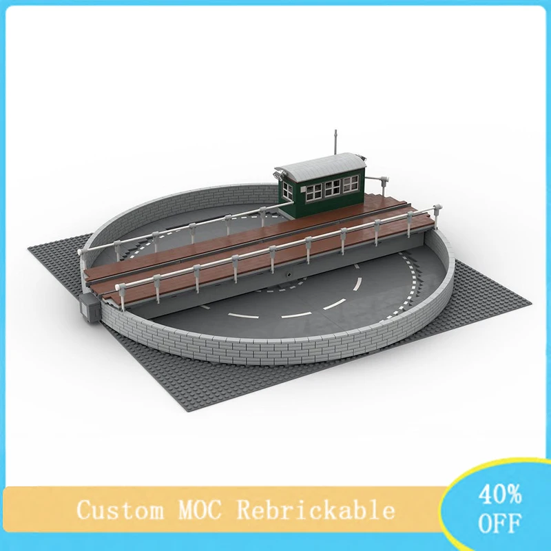 Creative building block model MOC modular train station turntable round house DIY Juveniles birthday toys Christmas gift