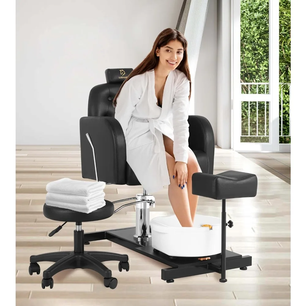 Reclining Pedicure Chair with Foot Massage Basin & Stool, Hydraulic Adjustable Pedicure Chair Station, 360° Rotation Beauty Spa