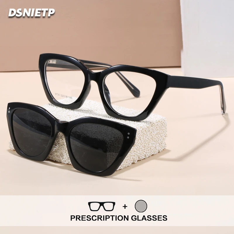 ISLINO Quality Magnet Clip On Reading Glasses Women Cat Eye Myopia Prescription Glasses 2 In 1 Polarized Driving Sunglasses