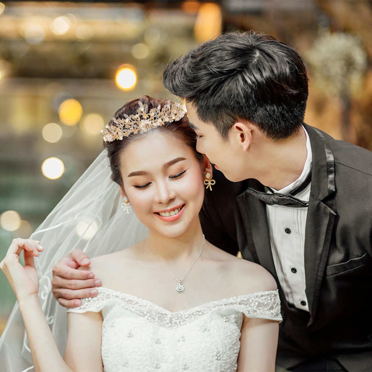 

Crystal Glass Diamond Crown Bridal Hair Hoop Bride Headdress Women Rhinestone Wedding Accessories for