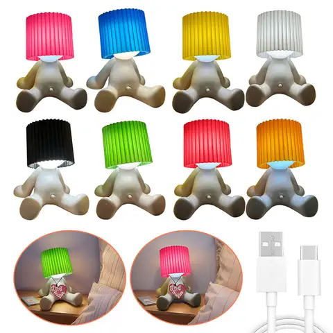 작은 수줍은 테이블 램프에 앉아 USB 충전식 LED 작은 수줍은 남자 크리 에이 티브 램프 독특한 주름 독서 조명 어린이 선물