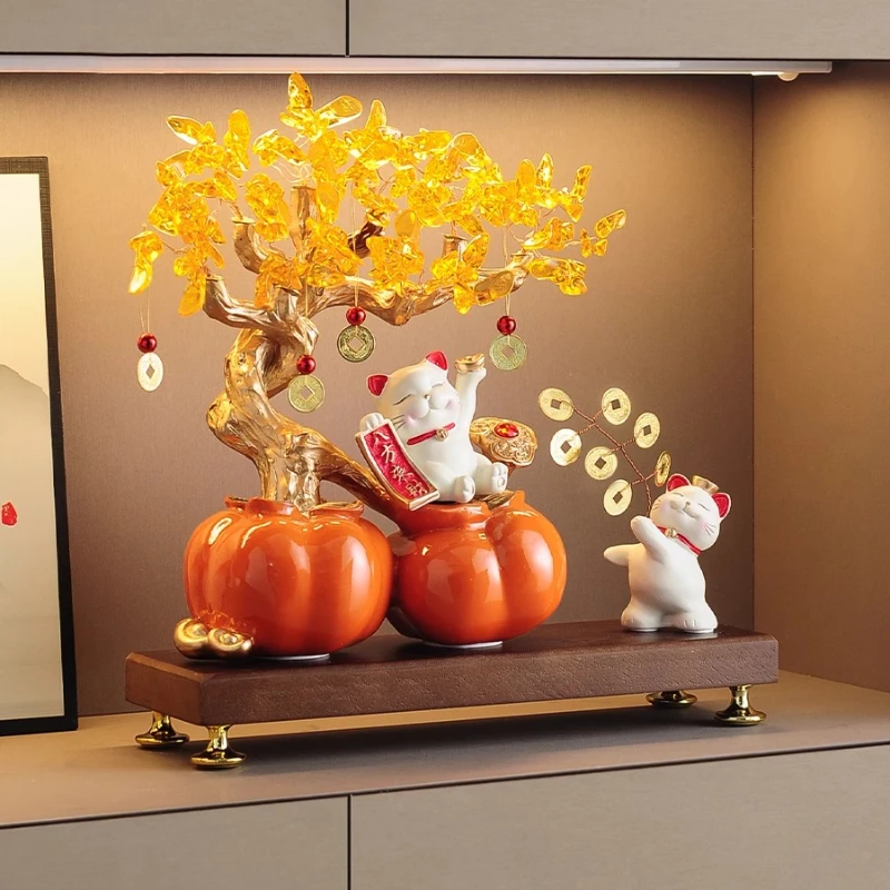 

Persimmon Lucky Cat Fortune Tree Ornament Living Room Lucky Chinese Living Room Moving House Gifts